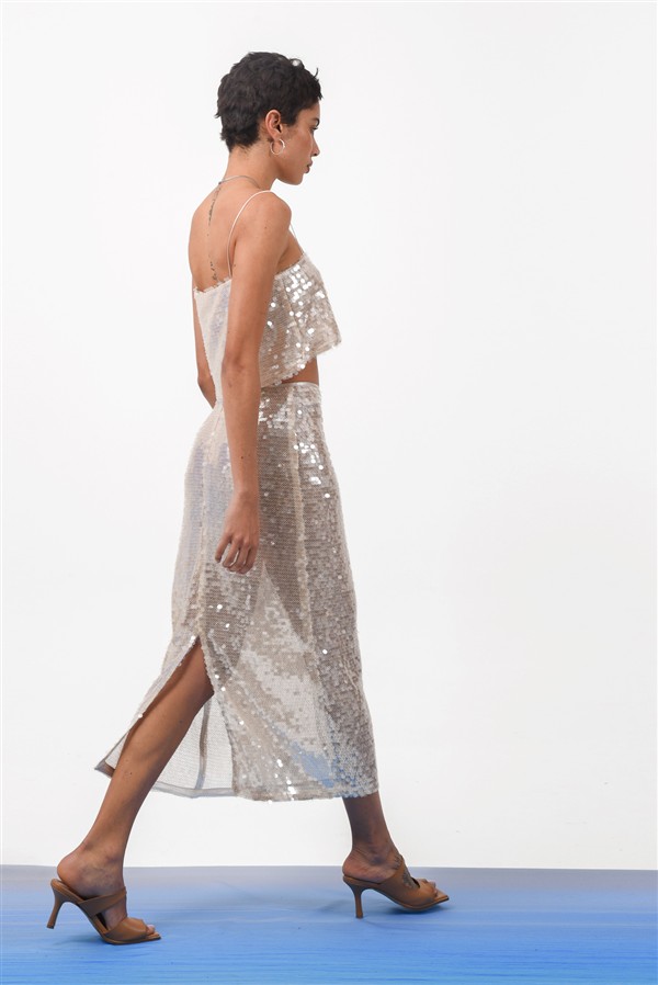 ARPYES AMARA MIDI SKIRT BEIGE