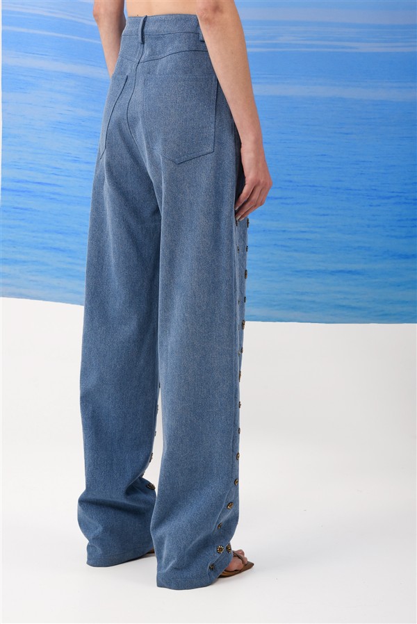 ARPYES AMBER JEANS ALLOVER BEADED PANTS BLUE