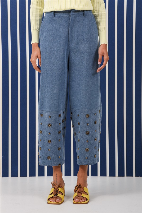 ARPYES AMBER JEANS HALF BEADED PANTS BLUE