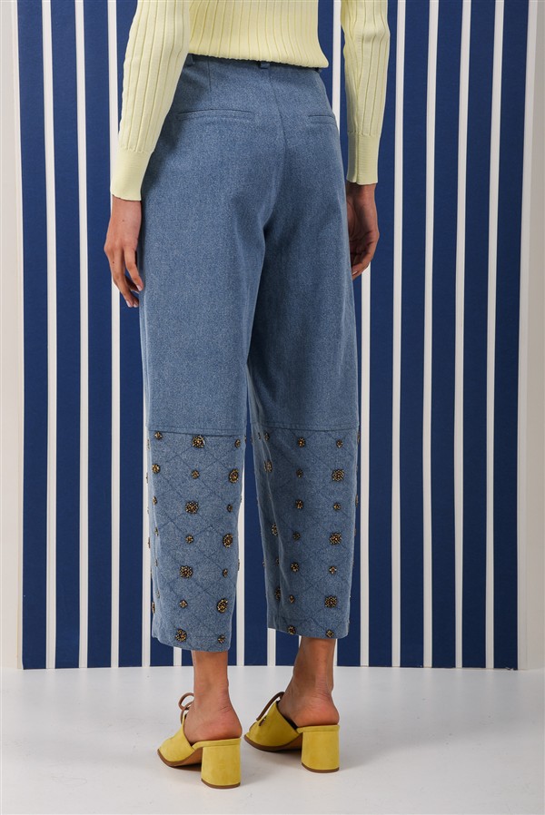 ARPYES AMBER JEANS HALF BEADED PANTS BLUE
