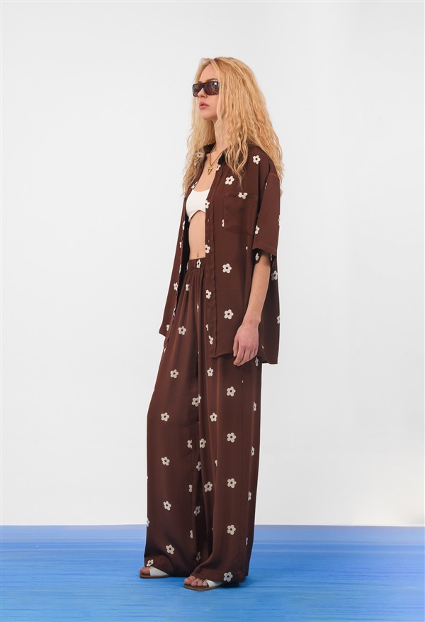 ARPYES DAISY VISCOSE PANTS BROWN