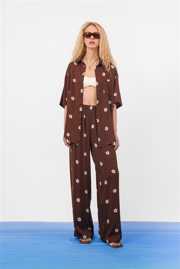 ARPYES DAISY VISCOSE PANTS BROWN