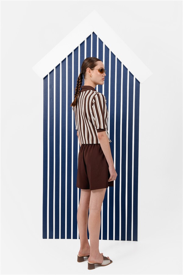ARPYES IBIZA KNITTED POLO TOP BROWN