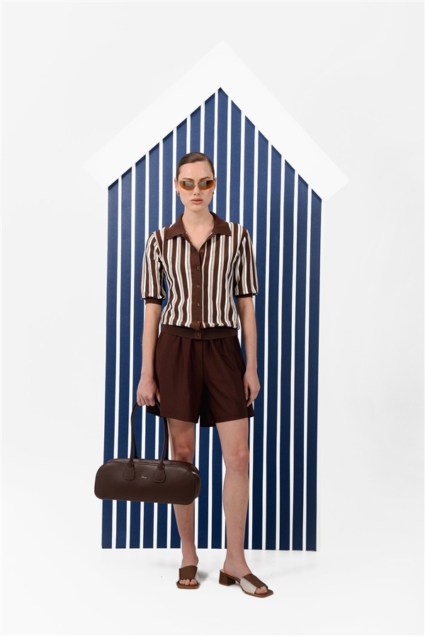ARPYES IBIZA KNITTED POLO TOP BROWN