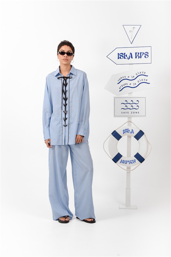 ARPYES LIBERTY LACE-UP SHIRT LIGHT BLUE