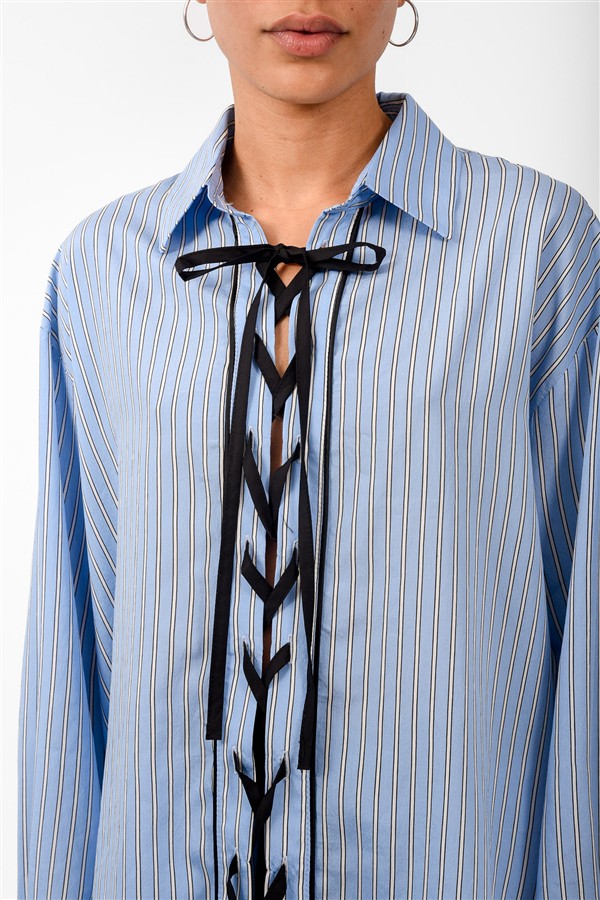 ARPYES LIBERTY LACE-UP SHIRT LIGHT BLUE