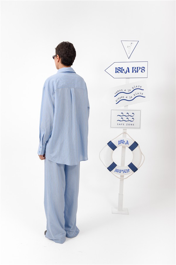 ARPYES LIBERTY LACE-UP SHIRT LIGHT BLUE