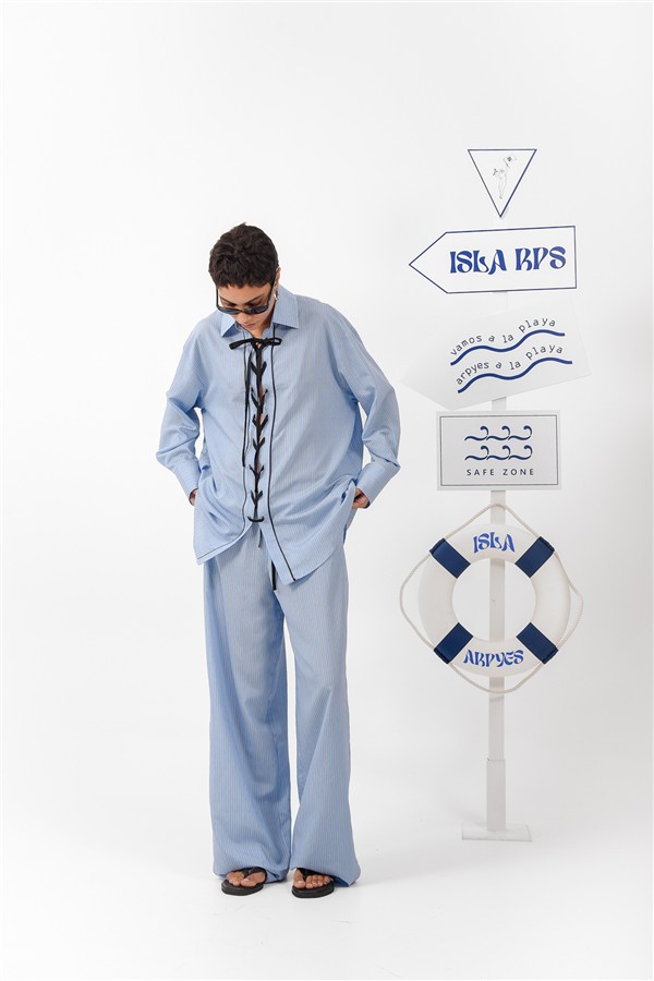 ARPYES LIBERTY LACE-UP SHIRT LIGHT BLUE