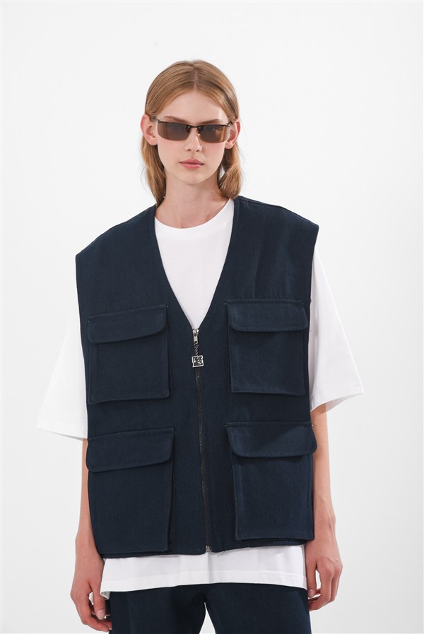 ARPYES OTZI DENIM VEST BLUE