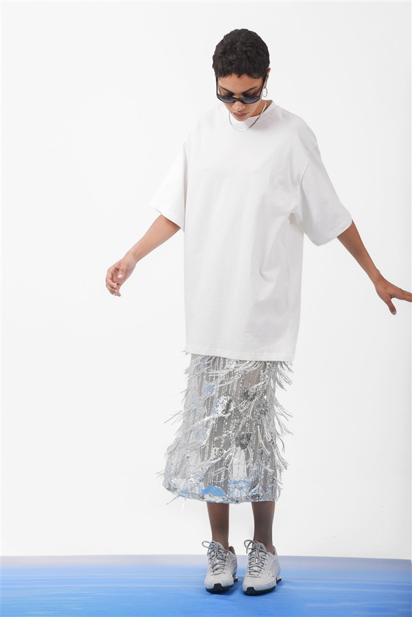 ARPYES SERENE MIDI SKIRT SILVER
