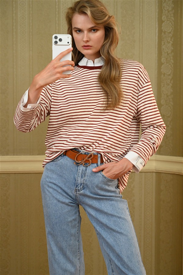 BOOM 002 STRIPES BLOUSE MAROON