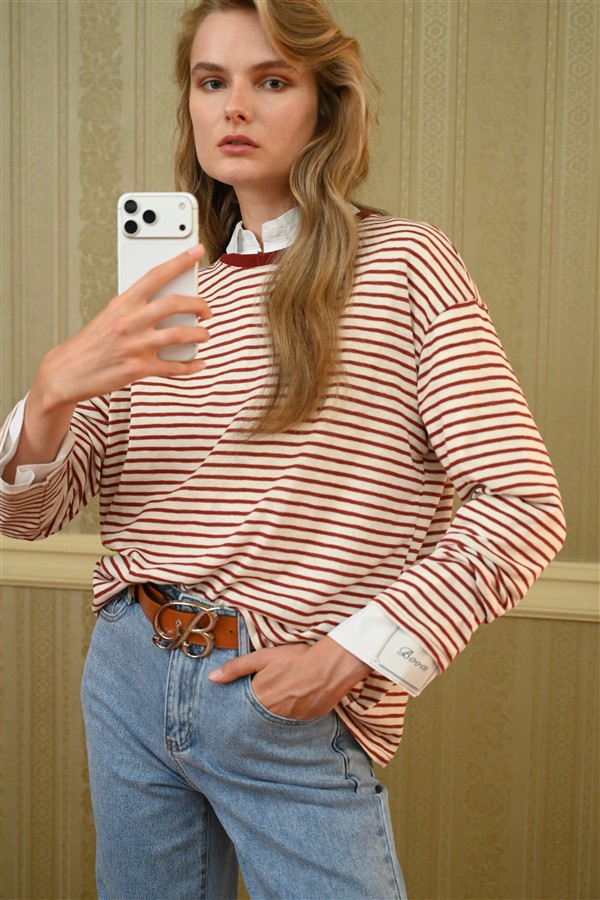 BOOM 002 STRIPES BLOUSE MAROON