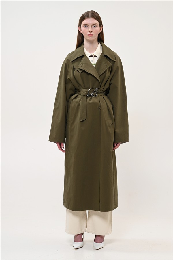 BOOM 003 LONG TRENCH COAT KHAKI