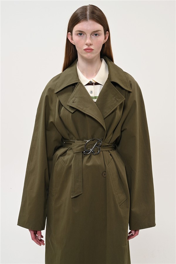 BOOM 003 LONG TRENCH COAT KHAKI