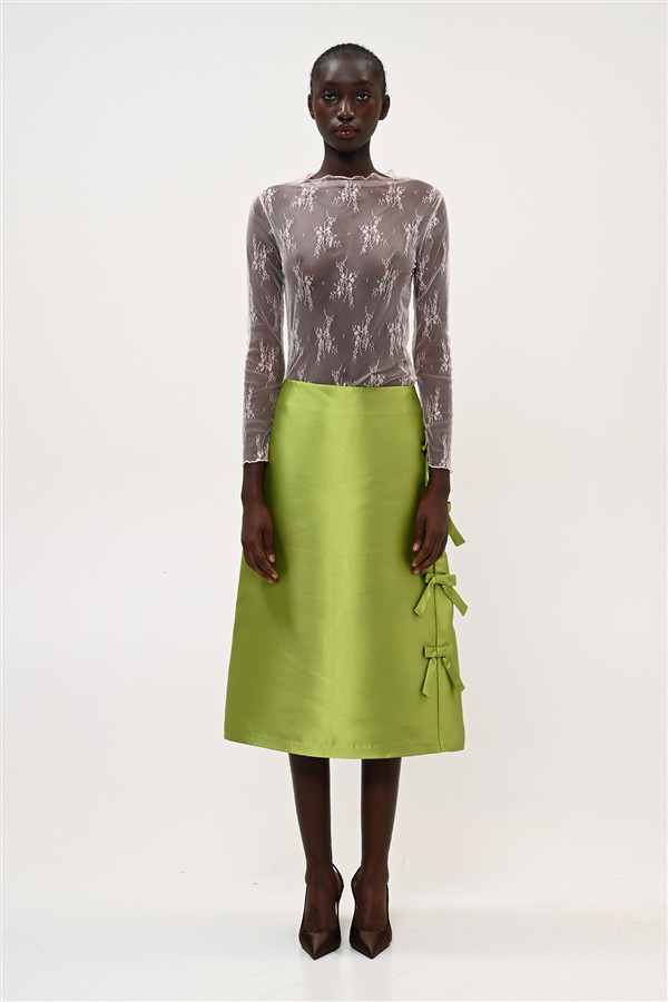 BOOM 005 BOW MIDI SKIRT GREEN