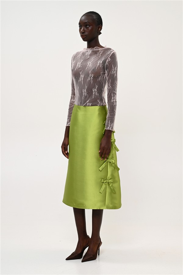 BOOM 005 BOW MIDI SKIRT GREEN