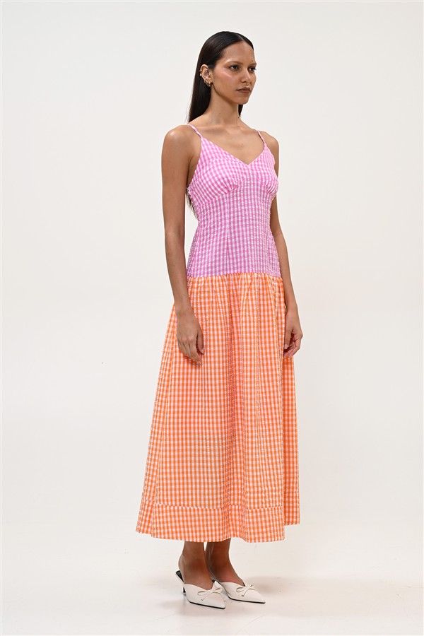 BOOM 005 PICNIC DRESS CHECK FUCHSIA