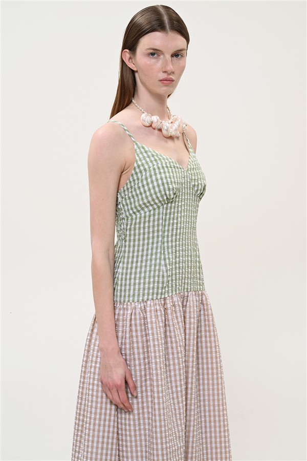 BOOM 005 PICNIC DRESS CHECK GREEN