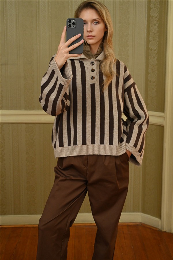 BOOM 012 BUTTONS KNIT BLOUSE COOKIE
