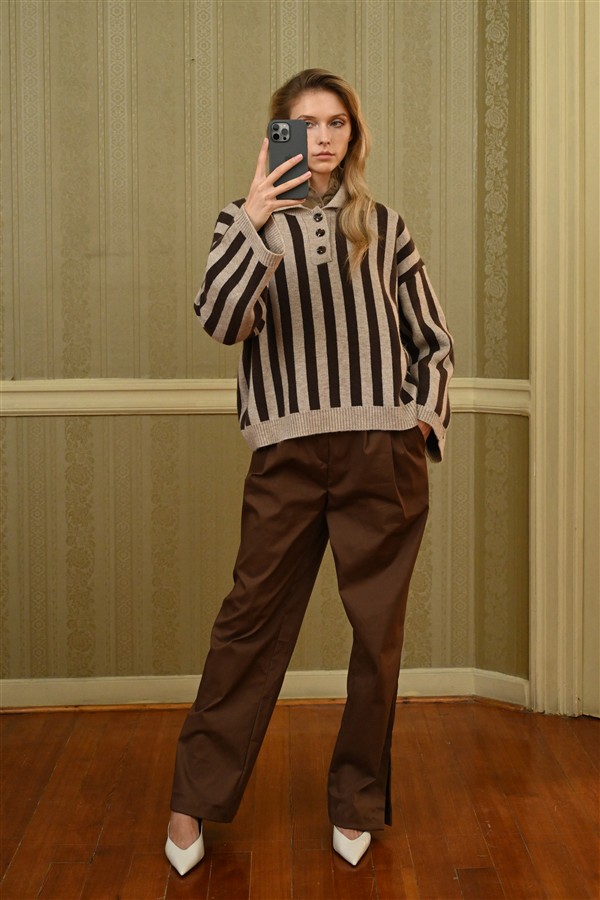 BOOM 012 BUTTONS KNIT BLOUSE COOKIE
