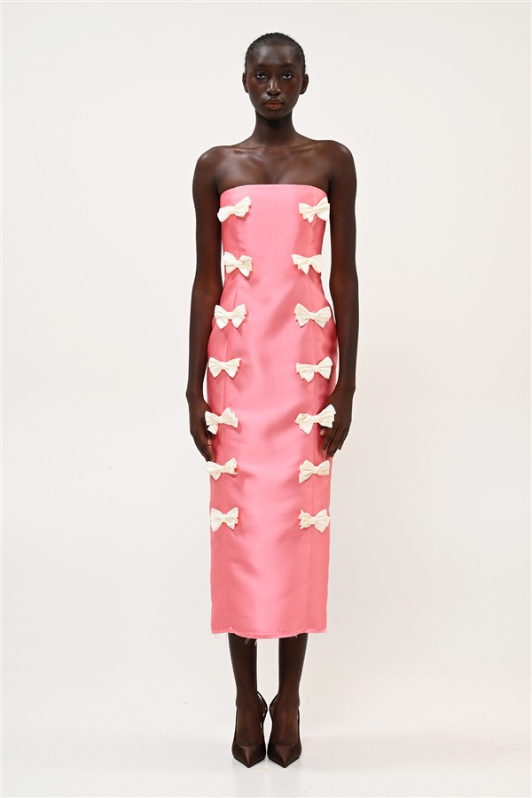 BOOM 013 BOW STRAPLESS DRESS CORAL