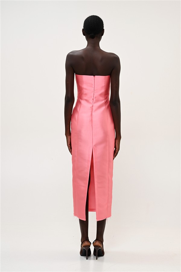 BOOM 013 BOW STRAPLESS DRESS CORAL