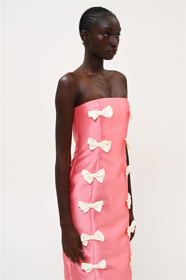 BOOM 013 BOW STRAPLESS DRESS CORAL