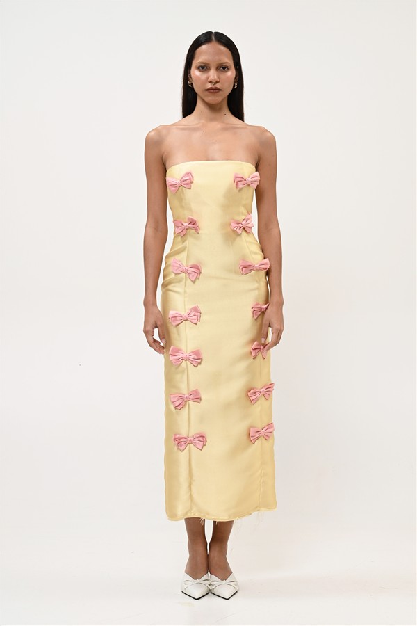 BOOM 013 BOW STRAPLESS DRESS YELLOW
