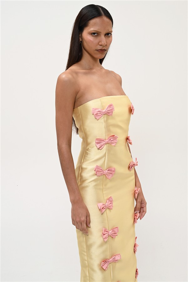 BOOM 013 BOW STRAPLESS DRESS YELLOW