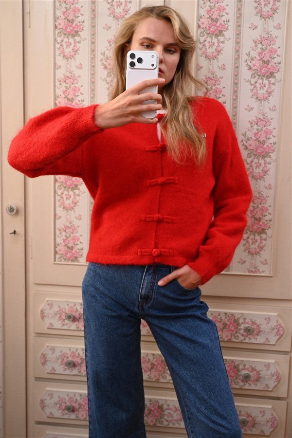 BOOM 016 KNOT CARDIGAN RED