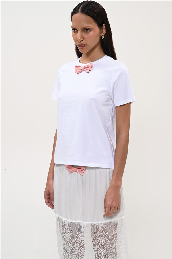 BOOM 017 NECK BOW T-SHIRT WHITE