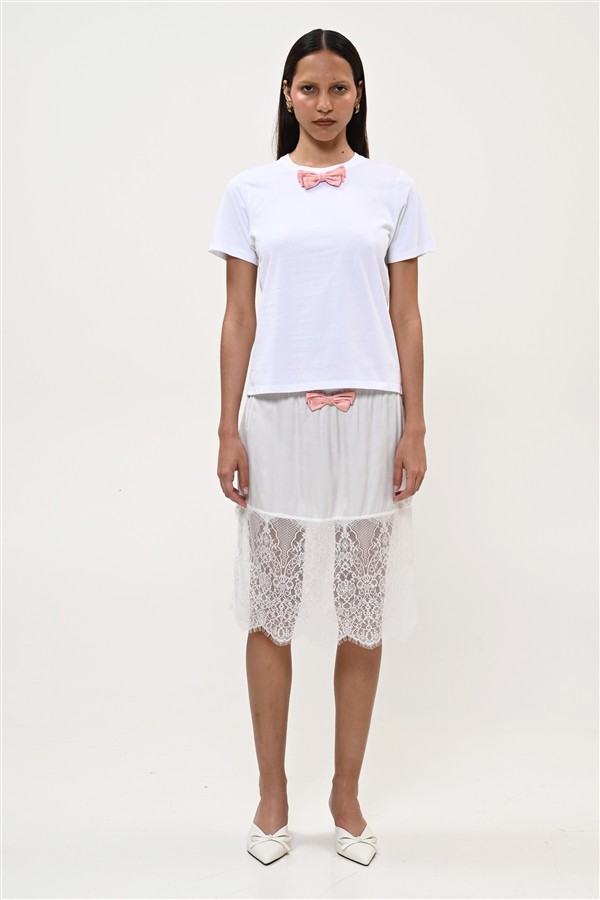 BOOM 017 NECK BOW T-SHIRT WHITE