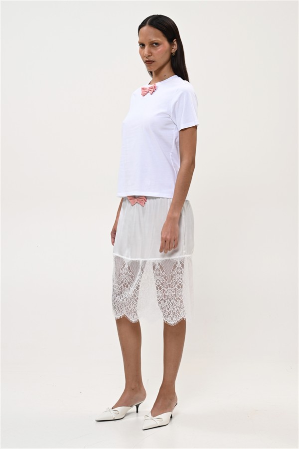 BOOM 017 NECK BOW T-SHIRT WHITE