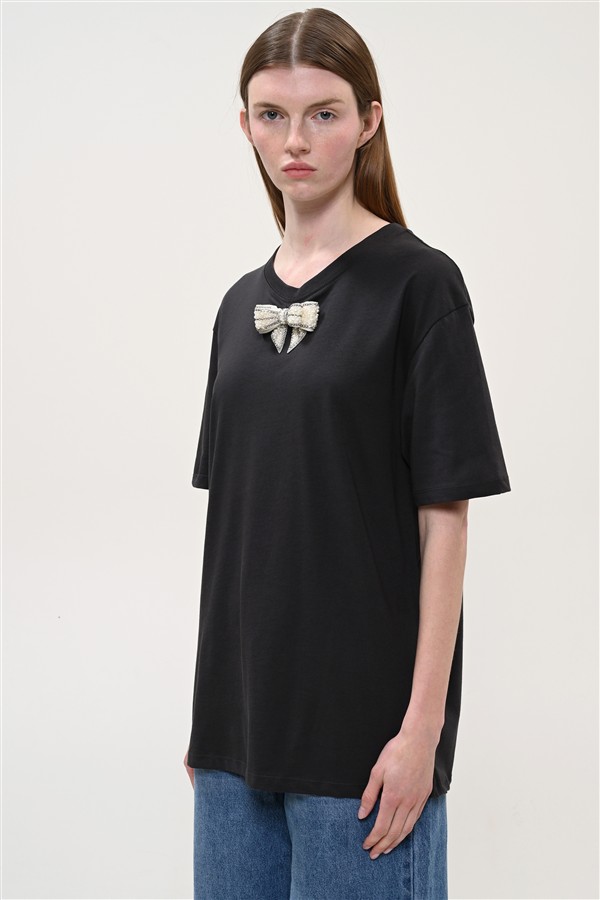 BOOM 020 PEARLY BOW T-SHIRT BLACK