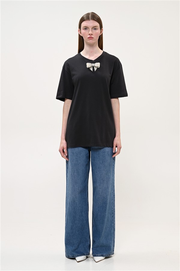 BOOM 020 PEARLY BOW T-SHIRT BLACK