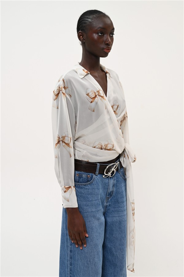BOOM 027 BOW WRAP BLOUSE BEIGE