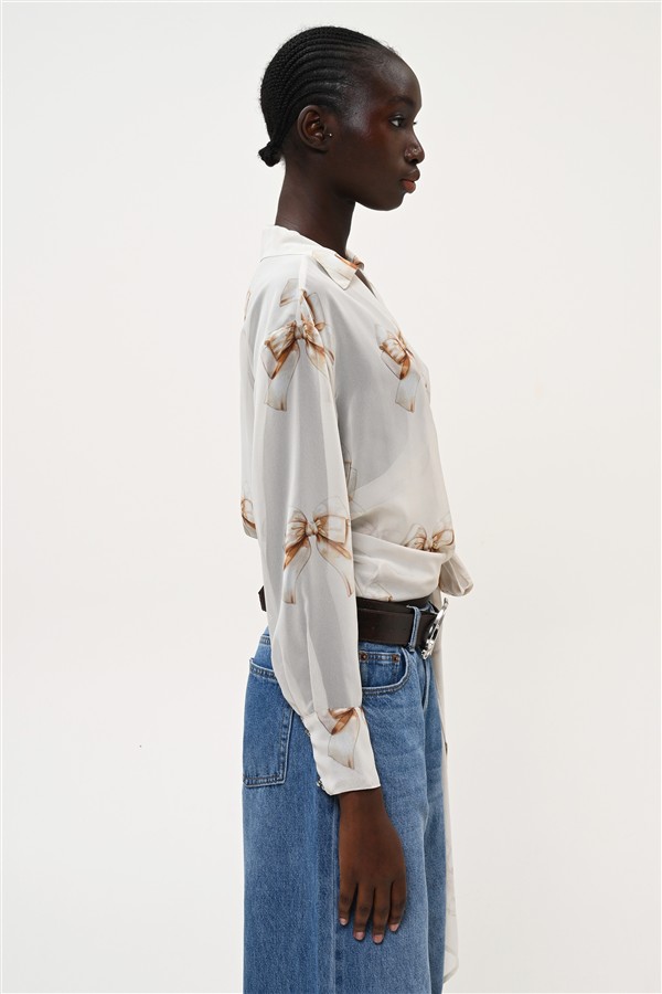 BOOM 027 BOW WRAP BLOUSE BEIGE