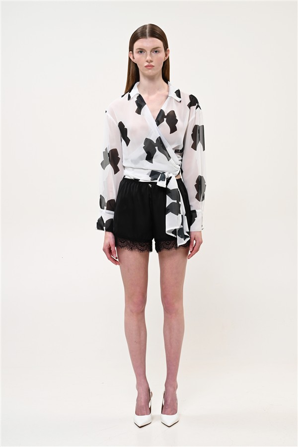 BOOM 027 BOW WRAP BLOUSE BLACK