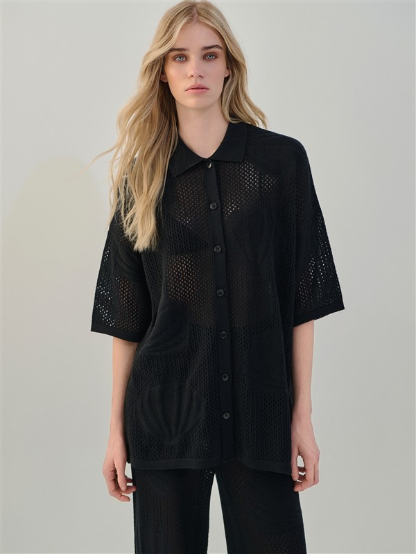 COMBOS 002 CARDIGAN POLO SHELL BLACK