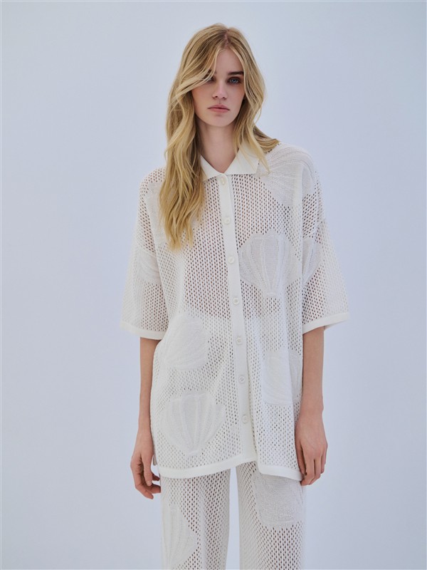 COMBOS 002 CARDIGAN POLO SHELL WHITE