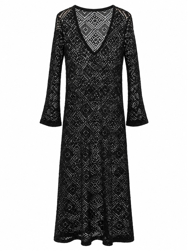 COMBOS 005 DRESS MAXI V LONG SLEEVE BLACK