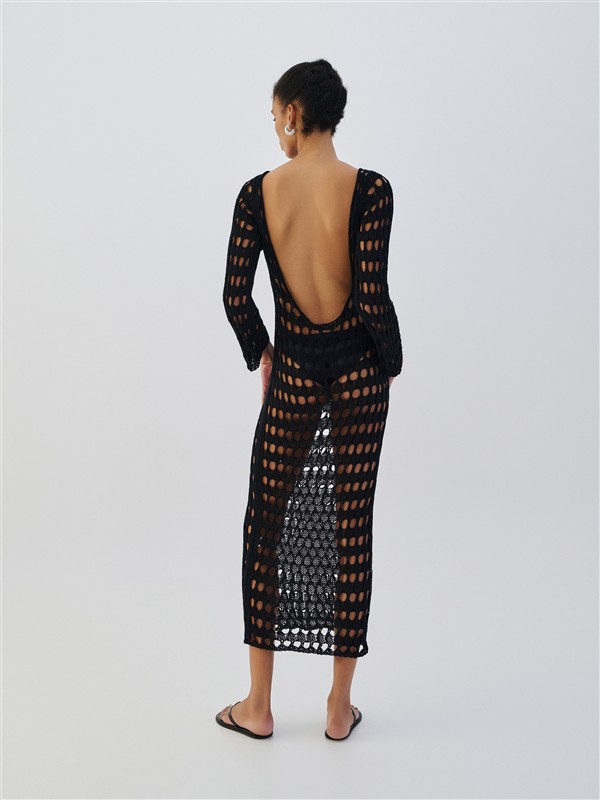COMBOS 028 DRESS MAXI OPEN BACK NET BLACK