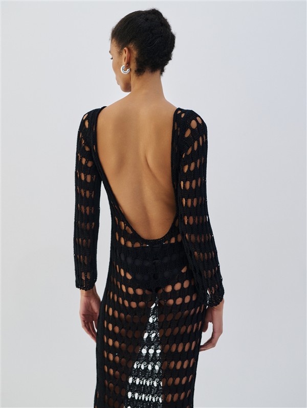 COMBOS 028 DRESS MAXI OPEN BACK NET BLACK