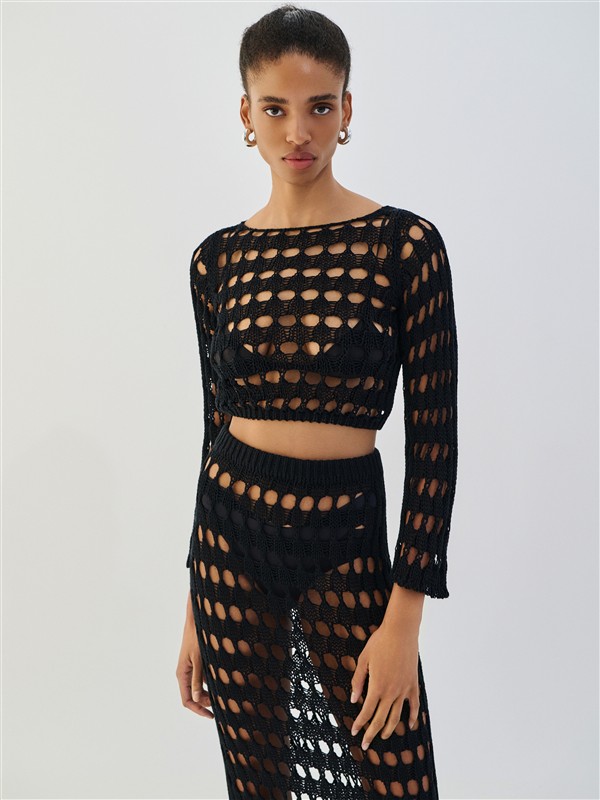 COMBOS 029 BLOUSE CROP NET BLACK