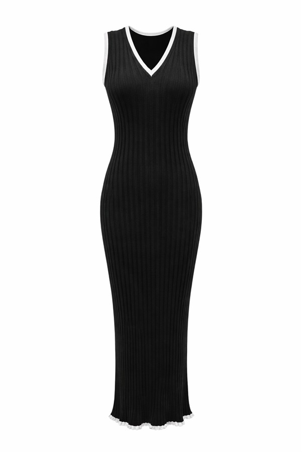 COMBOS 043 DRESS MAXI V STRIPE B/W