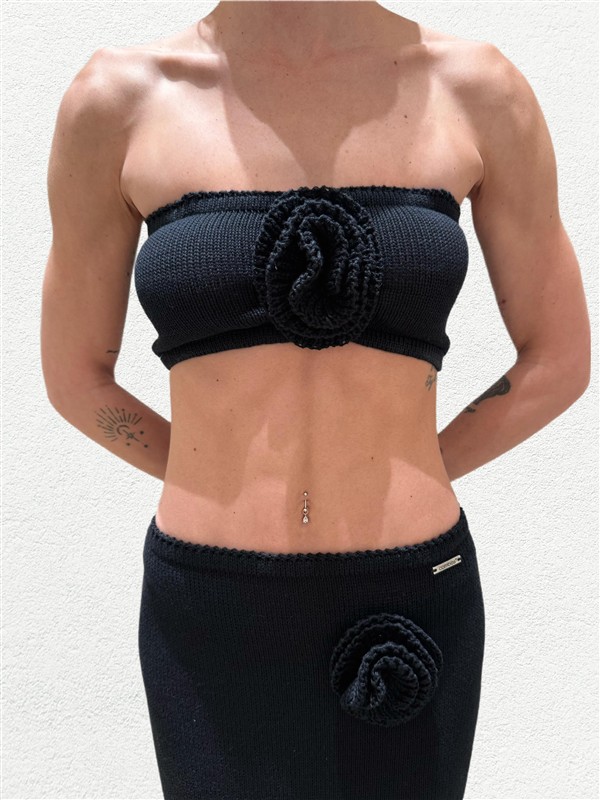 COMBOS 045 KNIT BRA FLOWER BLACK