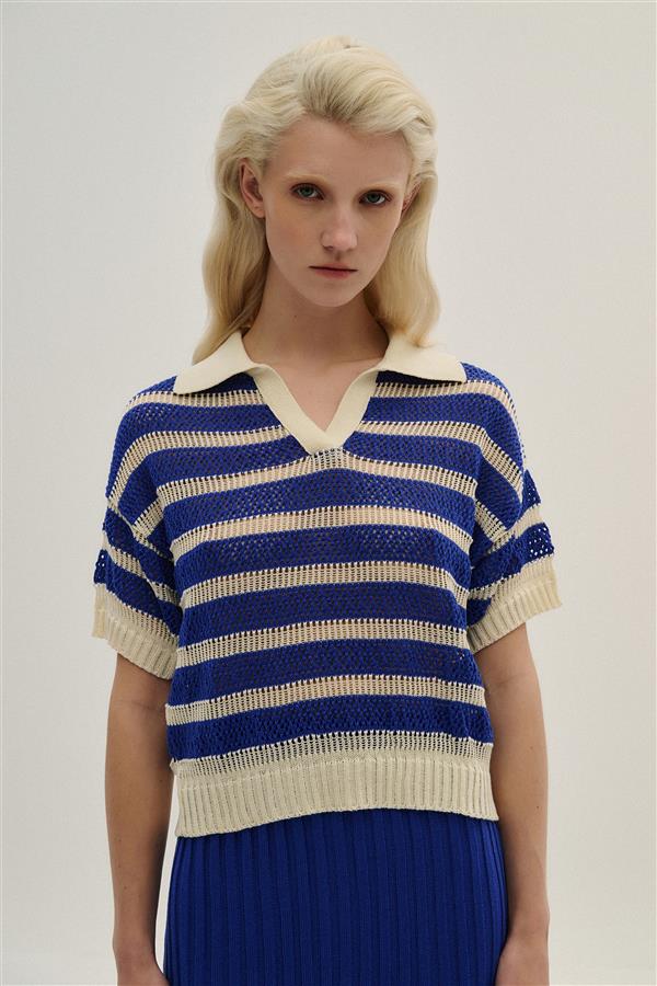 COMBOS 054 TOP POLO ECRU/BLUE