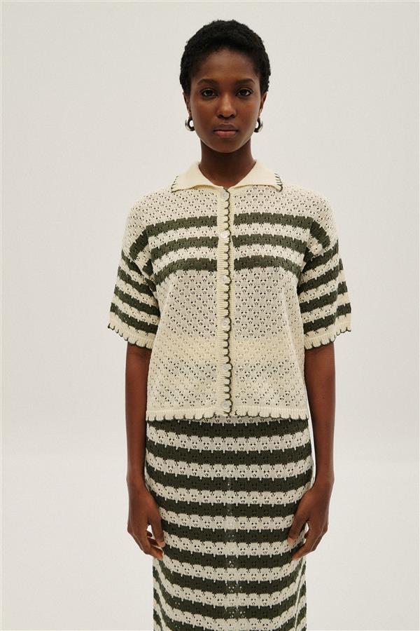 COMBOS 058 CARDIGAN POLO ECRU/KHAKI