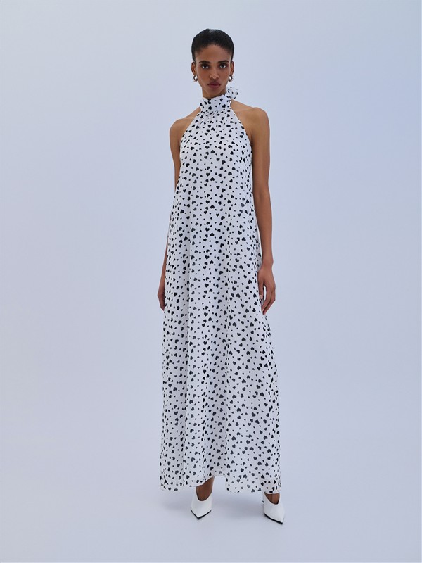 COMBOS 072 DRESS MAXI SATIN HEARTS WHITE