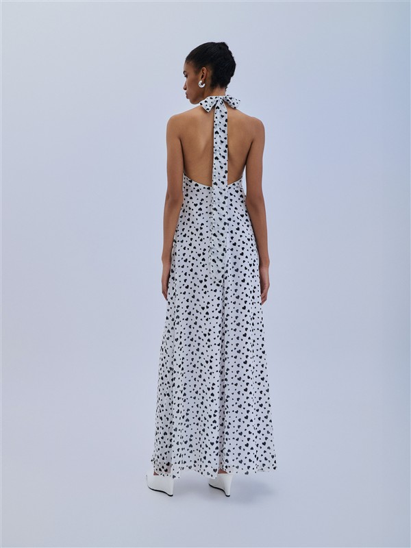 COMBOS 072 DRESS MAXI SATIN HEARTS WHITE